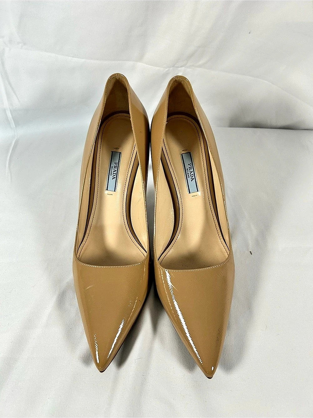 Prada Pointed-Toe Patent Leather Pumps in Nude EU 41